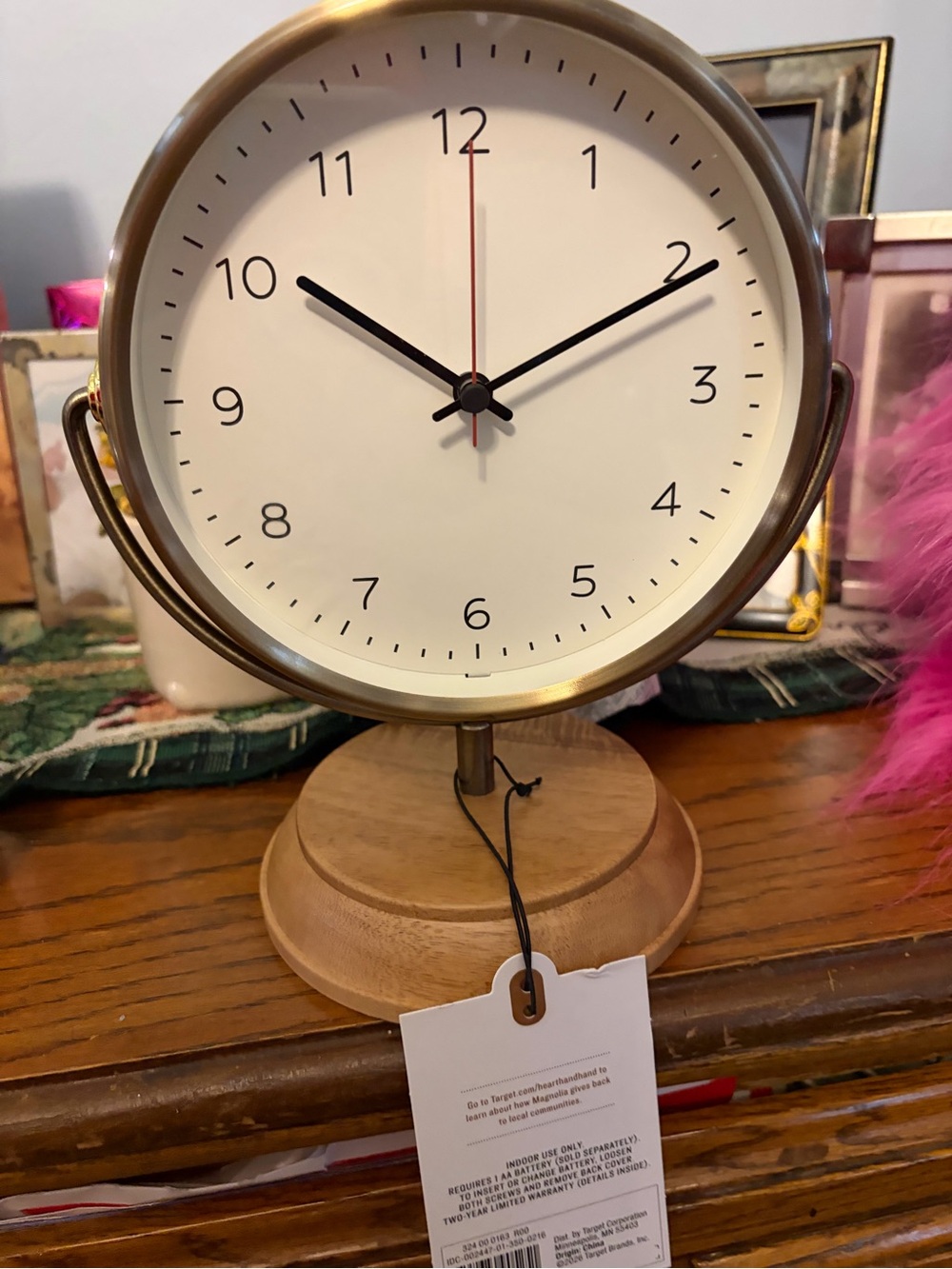 Brass Finish Table Clock with White Dial New by Hearth & Hand